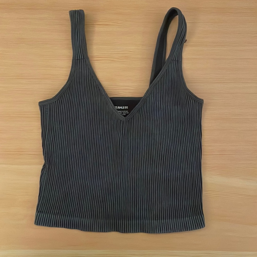 Seamless ribbed tank top. Blue/grey color. Soft on the inside. Never worn